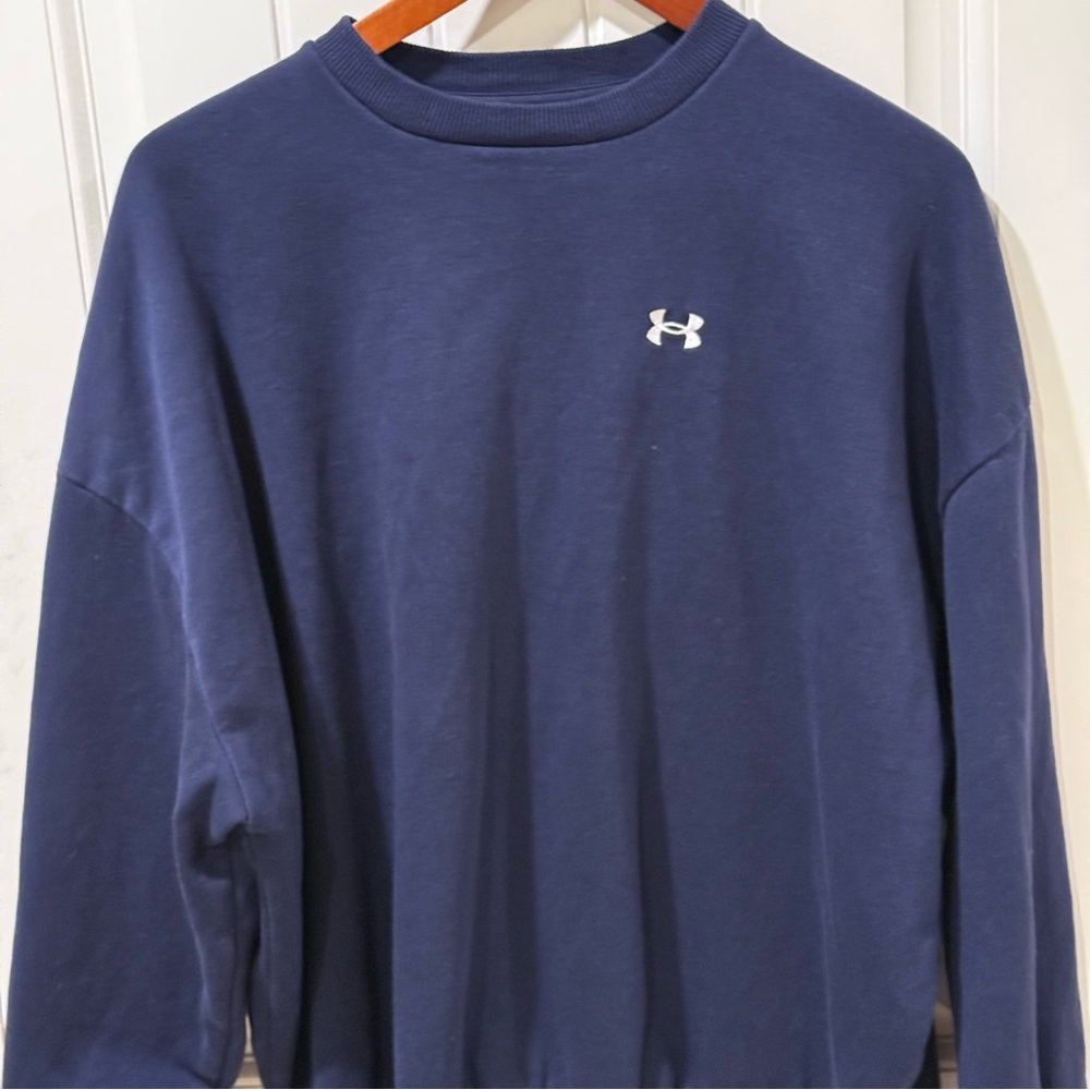 Under Armour Navy Crewneck Sweatshirt Mens Medium Loose Fit Logo Pullover
